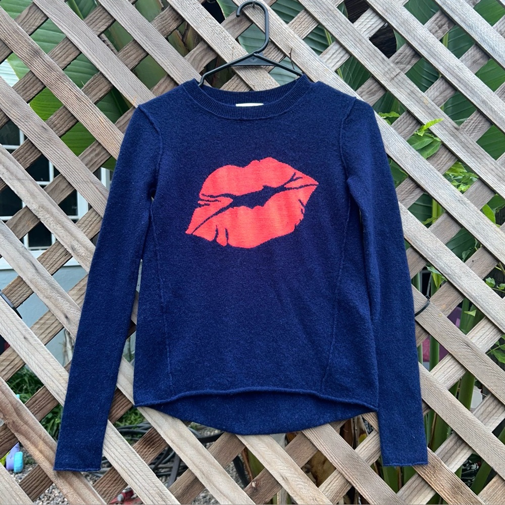 Lisa Todd Fuzzy Wool Sweater With Lips Size XS